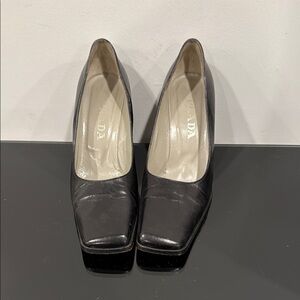 Prada Black Heels Square-Toed Minimalist Design